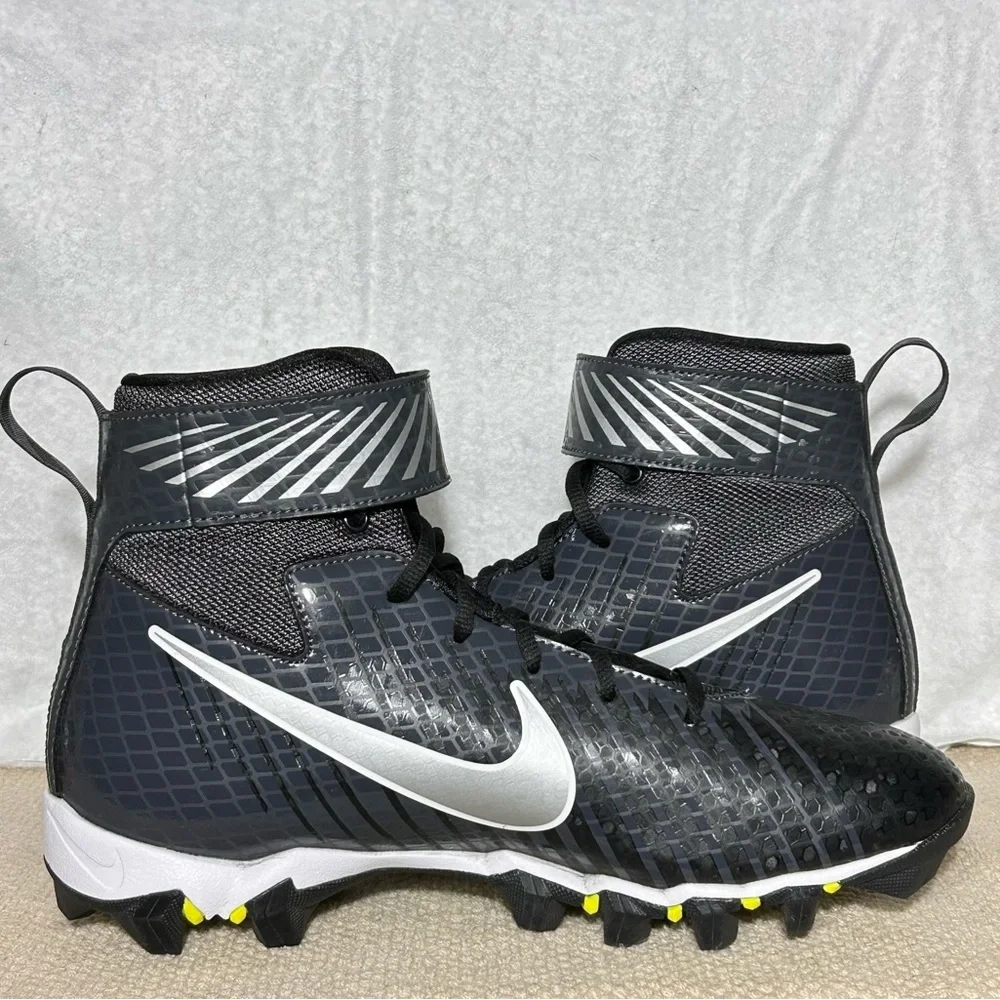 Nike Strike Shark Mens Black/White/Grey Hi-Top Football Cleats Shoes SZ 10